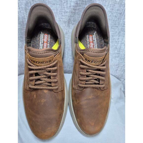 Skechers Slip-ins Garza Gervin Leather Hands Free Shoes Brown Men\'s 10 Wide main image 8